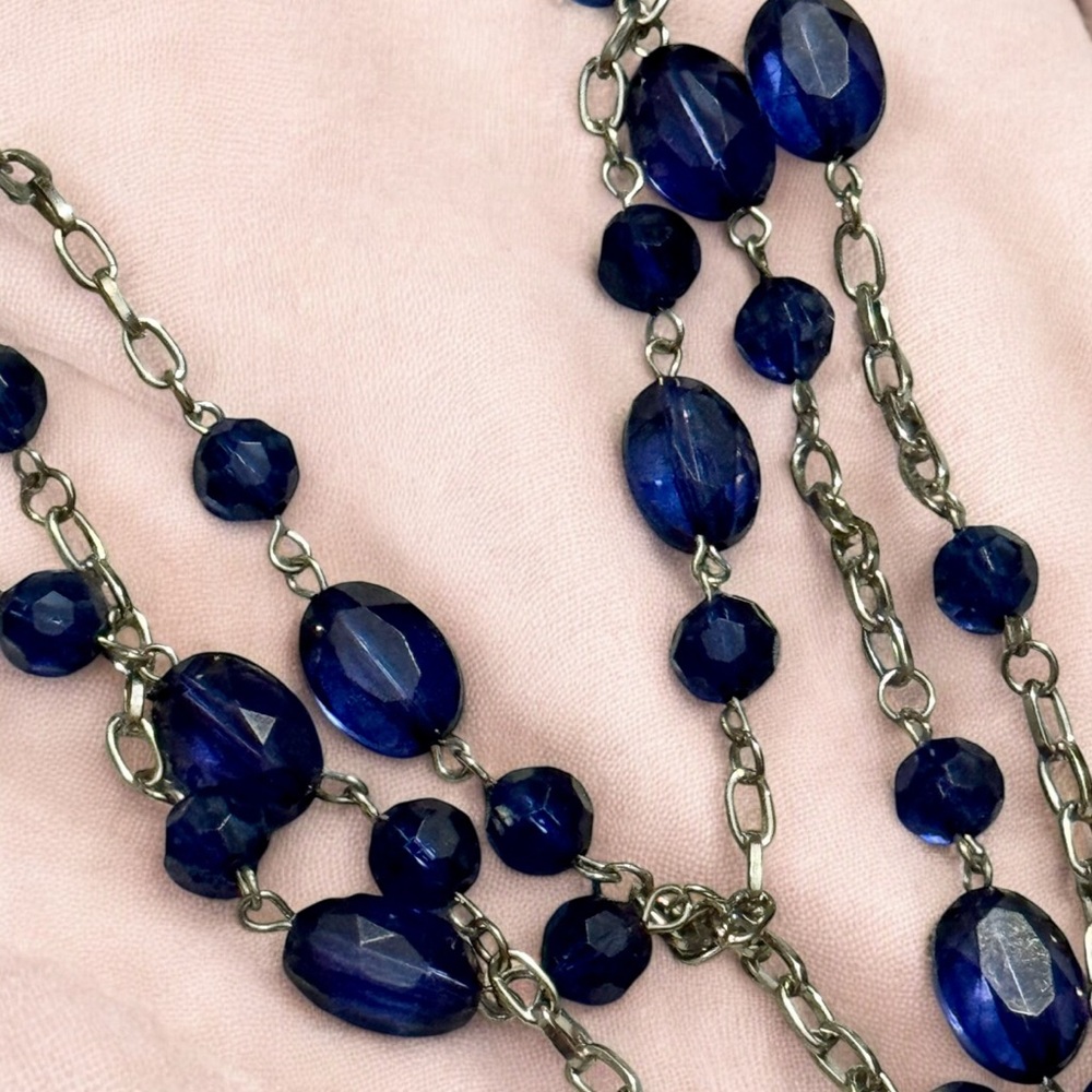 Vintage Designer Collection Long Sapphire Blue Beaded Necklace